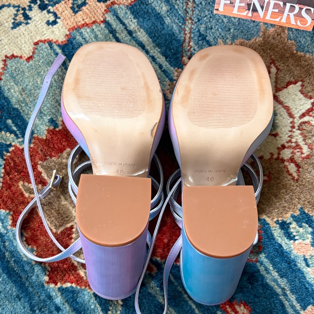 Feners “Le Disco” Iridescent Pastel Strappy Block Heel Sandals - Picture 7 of 7